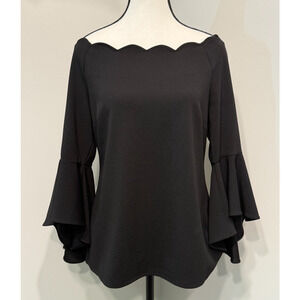 Prelude Women's Med. Scalloped Neckline Bell Sleeve Blouse Witchy Dark Coquette